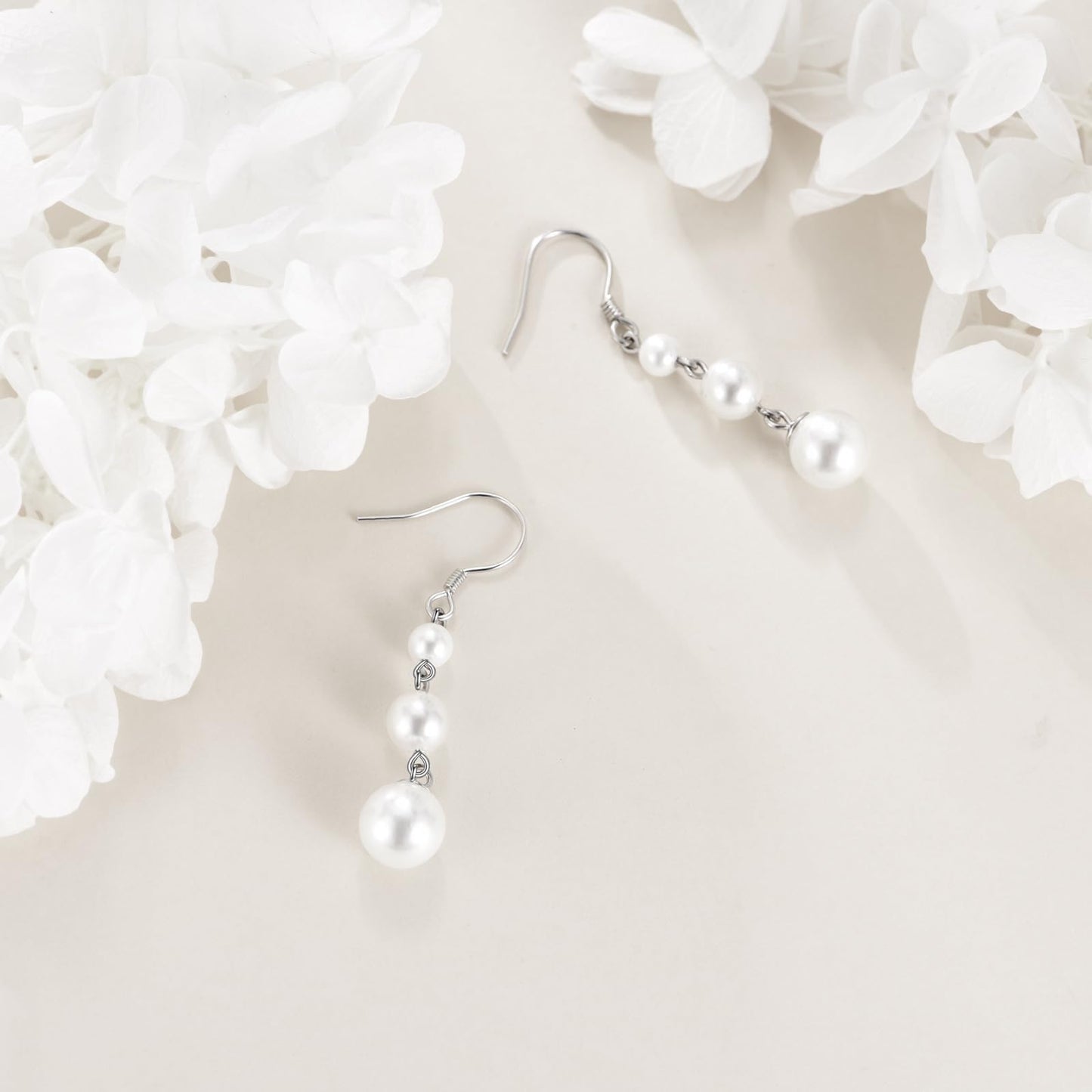 925 Sterling Silver Pearl Dangle Earrings Three Pearls Drop Jewelry Birthday Gifts for Women (Pearl)