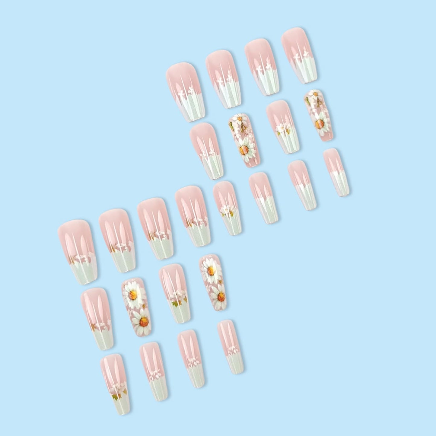 EYZOTSF Press on Nails Medium Square Shaped Acrylic Medium Square Shaped False Nails with Designs Artificial Short Coffin Fake Nails with Charms Glue ons Fingernails for Women Girls(CY1044)