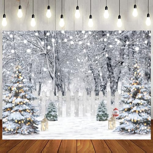Winter Photography Backdrop Glitter Snowy Forest Pine Tree Background Snow Christmas Xmas Holiday Party Decor Banner Portrait Studio Booth Photobooth Props 7X5ft 115 - size: 7x5ft