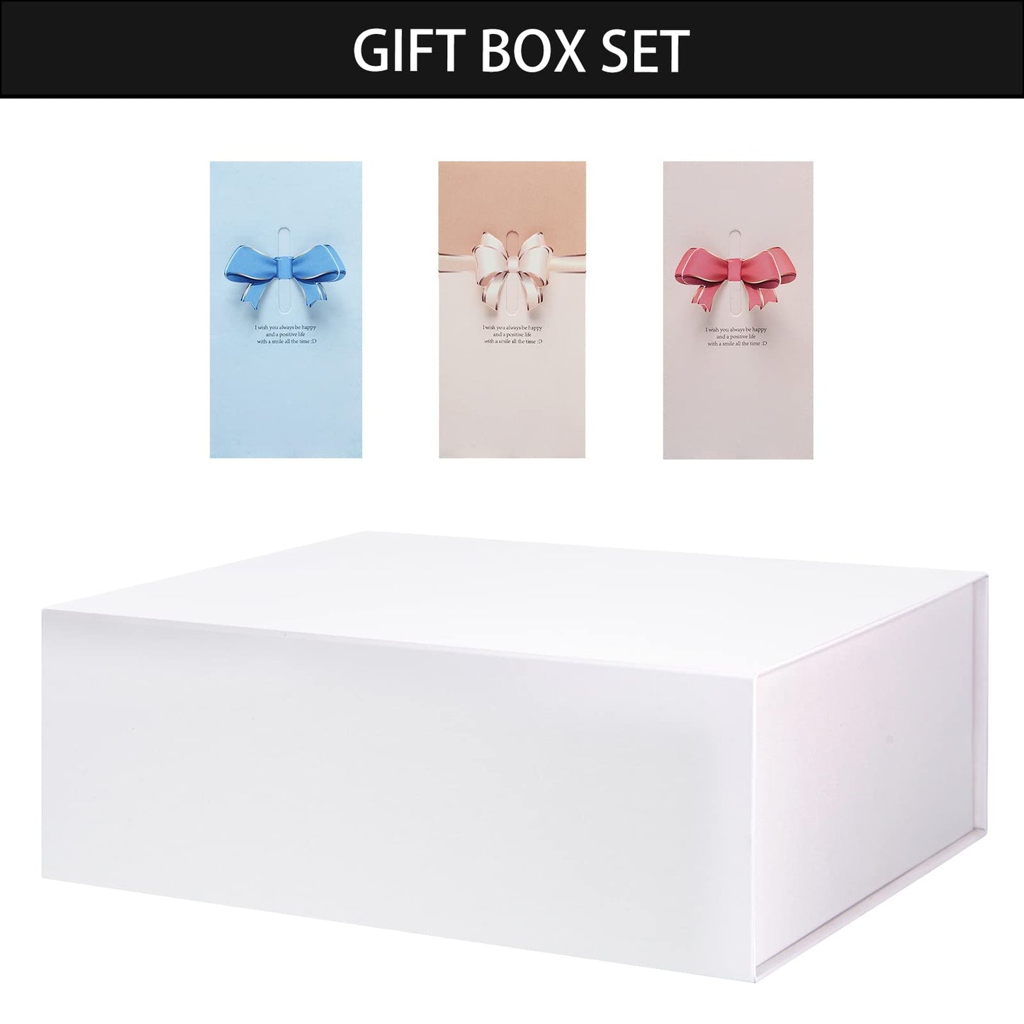 CHECHNYA 3 Large Gift Box Set - 13x10x5 Inch Foldable Magnetic, Sturdy Shirt Box, Hard Cover, Reusable, White 3-Pack