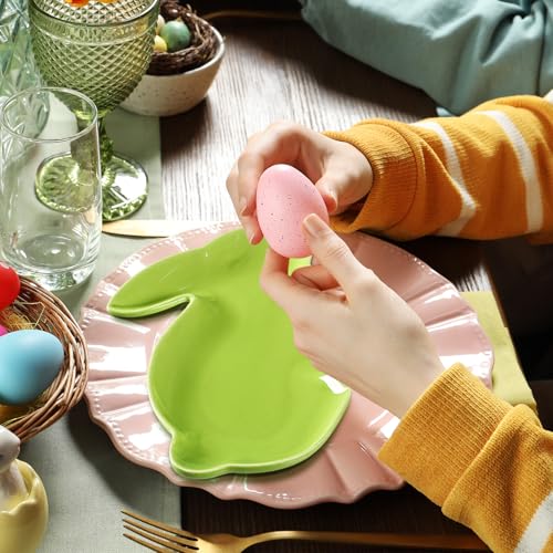 Jinei 4 Pcs Easter Bunny Shaped Plates Ceramic Serving Candy Dishes Rabbit Dinner Tray Salad Dessert Appetizer Plates Dinnerware for Easter Party Spring Garden Tea Party Supplies(Green) - color: Green