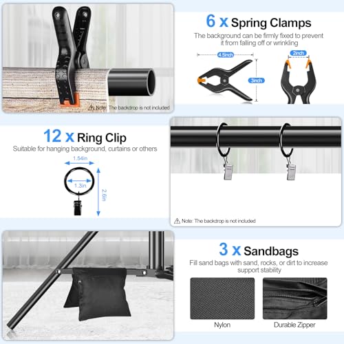 FUDESY 10x20ft Backdrop Stand Heavy Duty Adjustable Photography Background Support System with Angle Rotatable Connector, Spring Clamps, Sandbags, Ring Clips, Carry Bag for Photo Video Studio, Wedding - size: 10x20ft