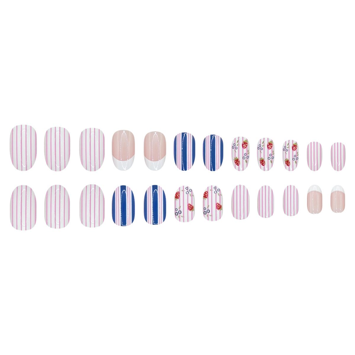 Cute Press on Nails Short Oval Fake Nails French Tip False Nails Press ons with Fruit Design Spring Summer Glue on Nails Artificial Acrylic Stick on Nails for Women Girls Manicure Kit 24Pcs