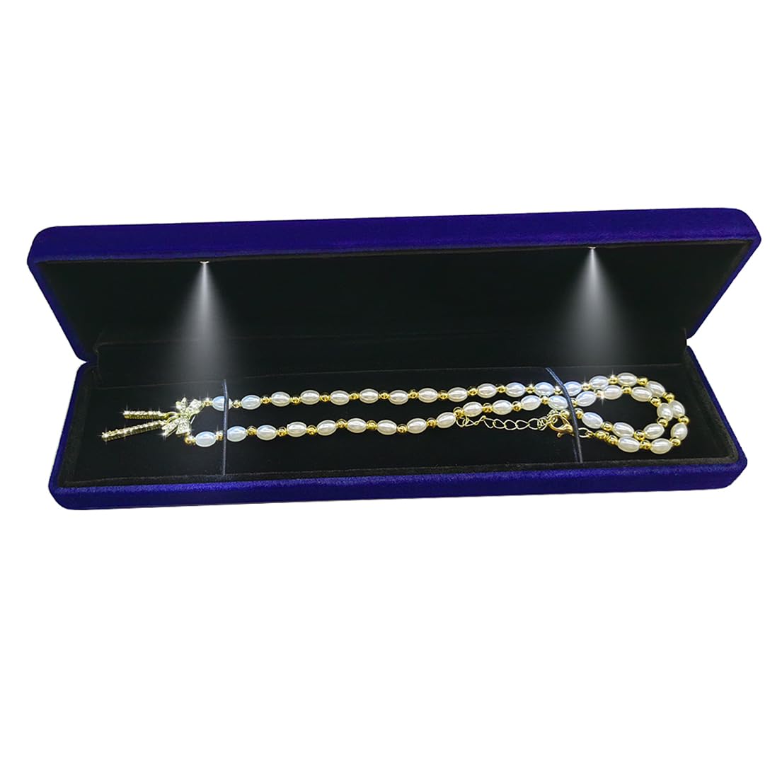 GBYAN Velvet Chain Necklace Box with LED Light, Long Bracelet Storage Case, Jewelry Display Gift Box for Engagement, Anniversary,Wedding and Birthday,Blue