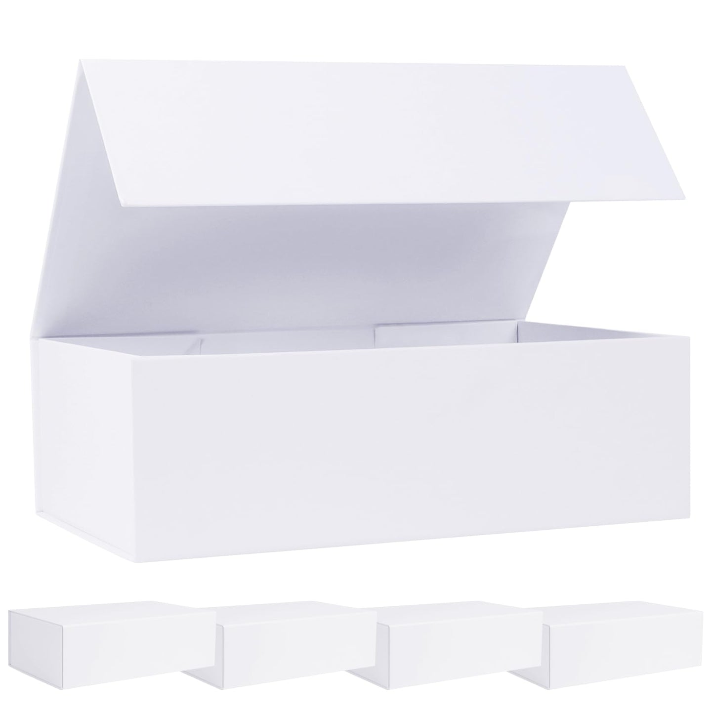 LFBOX White Gift Box with Magnetic Lids 13.8x8.3x4.4 in, Large Bridesmaid Groomsman Proposal Boxes 5 Pack, Collapsible Rectangle Storage Box