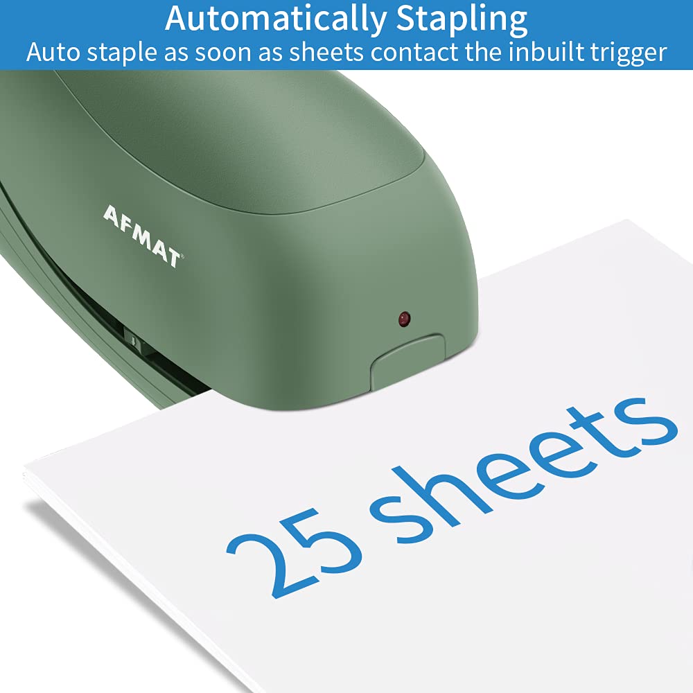 AFMAT Electric Stapler for Desk, Automatic Stapler Desktop, 25-Sheet Office Staplers Electric, AC or Battery Powered Staplers Heavy Duty Office Use, with Reload Reminder & Release Button ES06