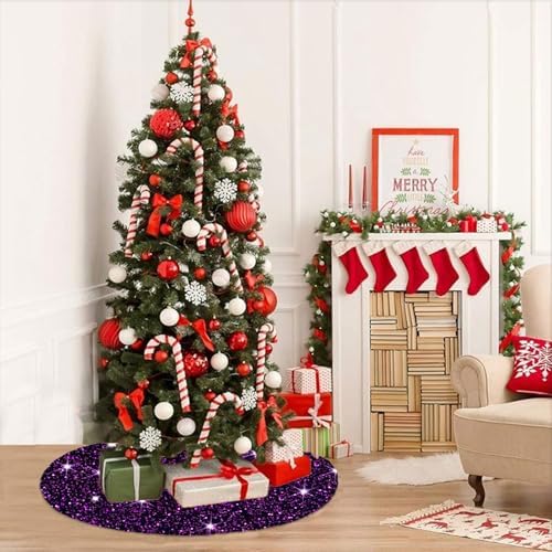 FUHSY 48 Inch Sequin Tree Skirt Christmas Purple Tree Skirts Velvet Tree Mat Halloween Theme Tree Skirt Glitter Xmas Tree Skirts Shimmer Round Tree Cover Skirt for Holiday Halloween Tree Decorations