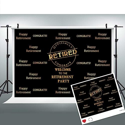 Officially Retired Black Golden Banner Backdrop for Photography, 7x5FT, Happy Retirement Party Background, Photo Booth Studio Props BJMYLU411 - size: vinyl-7x5ft