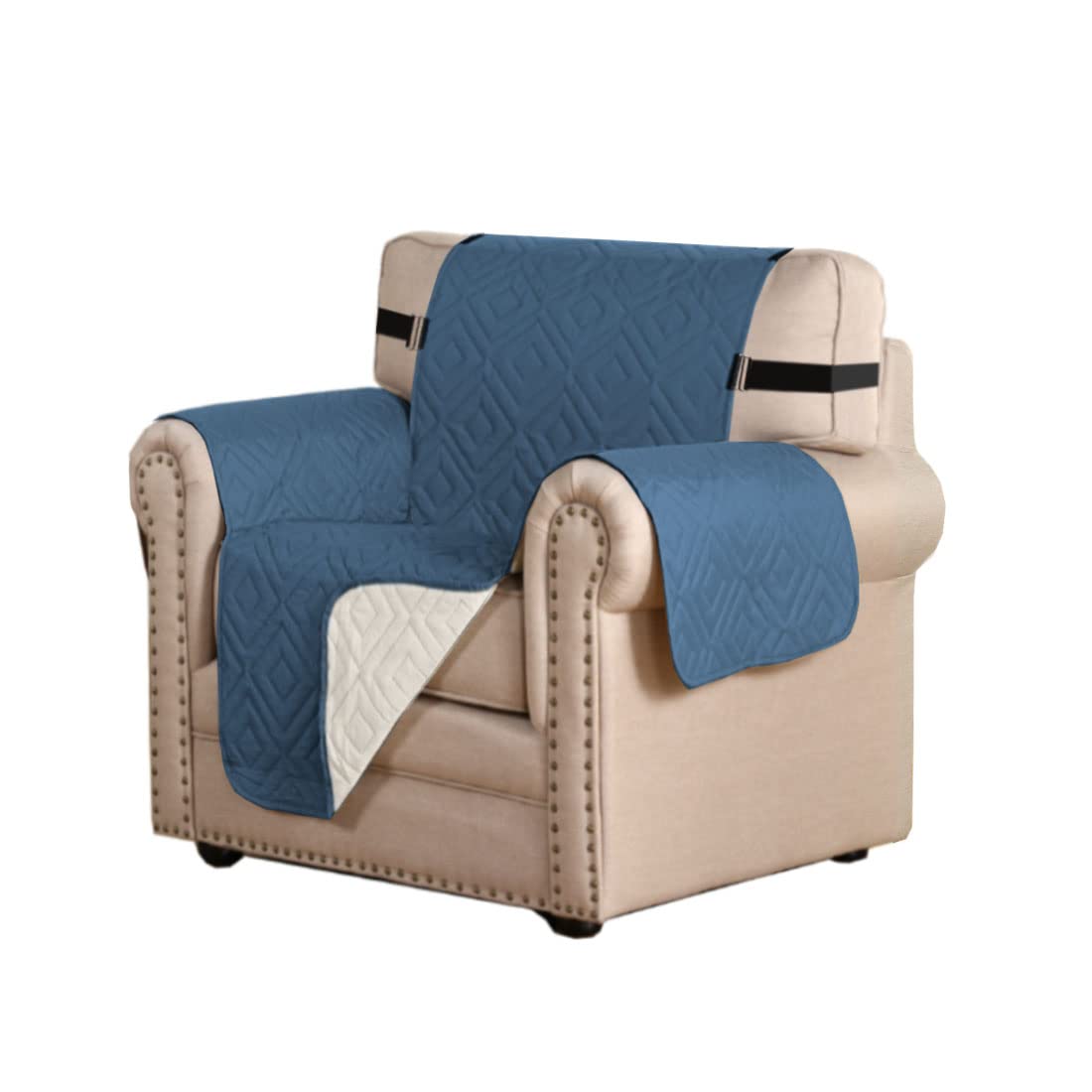 H.VERSAILTEX Reversible Loveseat Cover Furniture Protector Anti-Slip Water Resistant 2" Elastic Straps Couch Covers Pets Kids Fit Sitting Width Up to 54"(Oversized Loveseat: 75" x 98", Navy/Beige)