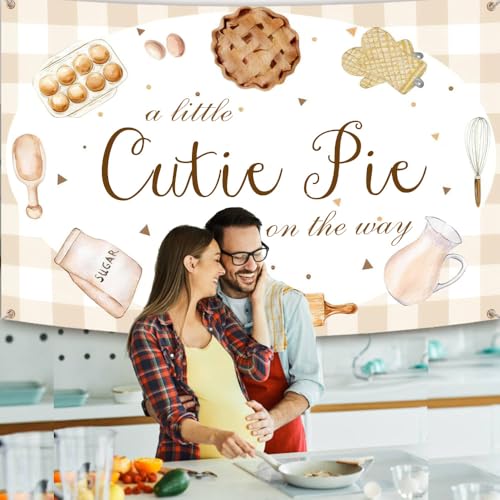 AIBIIN 7x5ft Baby Shower Backdrop - Little Cutie Pie is On The Way Photography Background - Party Decorations & Photo Booth Props - size: 7x5ft