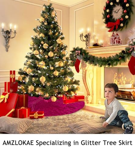AMZLOKAE Pink Sequin Tree Skirt 36 Inch - Hot Pink Christmas and Halloween Tree Skirt, Glitter Xmas Tree Cover, Holiday Decorations, Sparkle