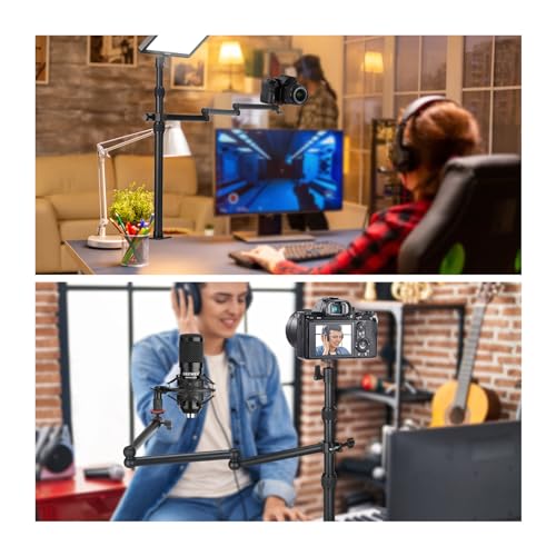 NEEWER Upgraded Overhead Camera Rig with Trifold Camera Boom Arm (Max Load 2lb), 47"/1.2m Telescopic Desk Mount Stand (Max Load 8.8lb) with Phone Clamp Ball Head for LED Light Webcam Mic, TL253A+MH022 - style: TL253A+MH022
