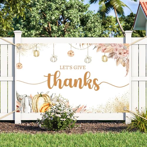 AIBIIN 8x6ft Let's Give Thanks Backdrop Happy Thanksgiving Party Background Boho Floral Pumpkins Friendsgiving Party Decorations Banner Photo Studio Props - size: 8x6ft