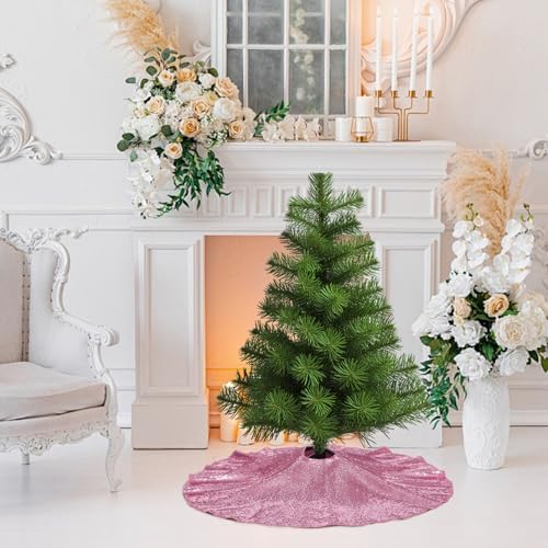 Poise3EHome Fuchsia Pink Christmas Tree Skirt, 24 Inch Sequin Tree Skirt