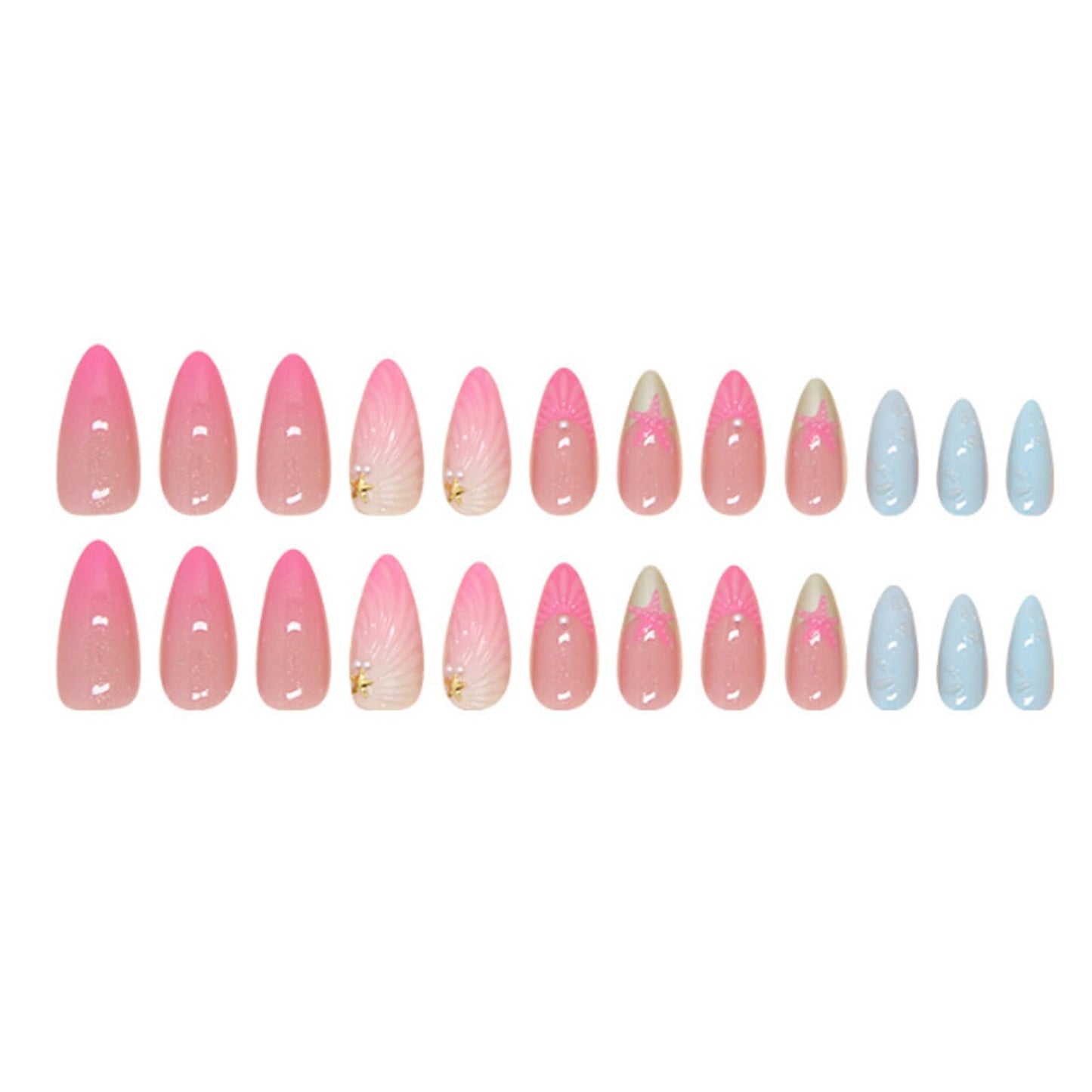 Hkanlre Almond Fake Nude Nails Tips Full Cover False Medium Nails Summer Flower Press on Nails for Women 24PCS
