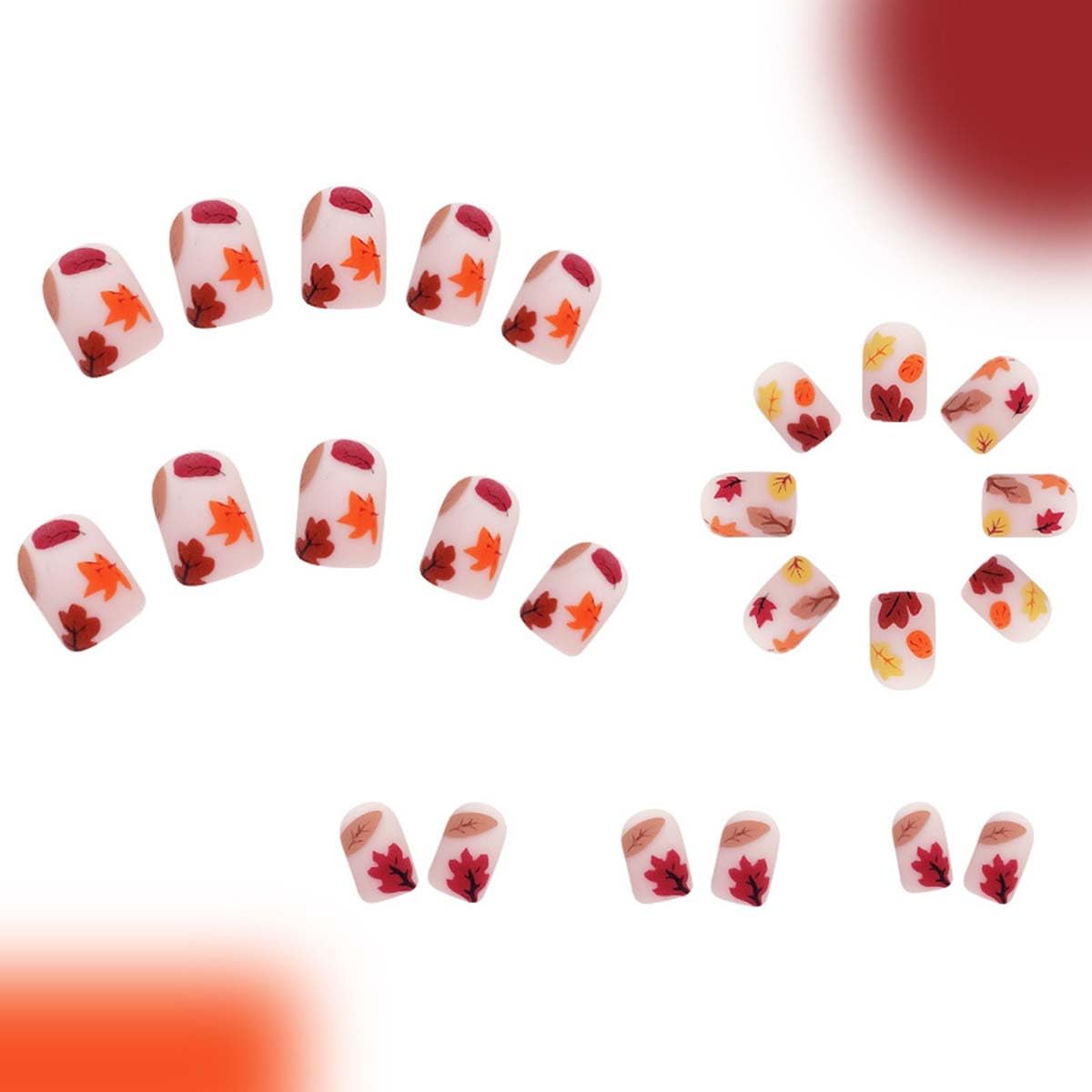 Fall Press on Nails Short Square Fake Nails Thanksgiving Nail Press ons with Autumn Maples Design,Matte Reusable Artificial Nail Full Cover Glue on Nail Stick on Nails for Women Manicure 24 Pcs