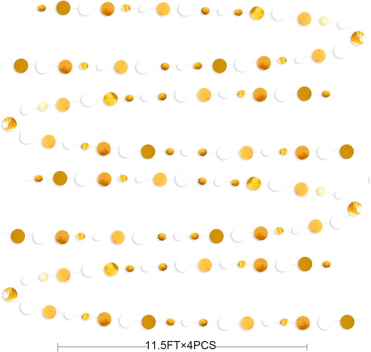 46 Feet White and Gold Circle Dots Garland Hanging Paper Polka Dots Streamer for Birthday Bachelorette Engagement Anniversary Wedding Baby Bridal Shower Christmas Holiday Party Decorations Supplies