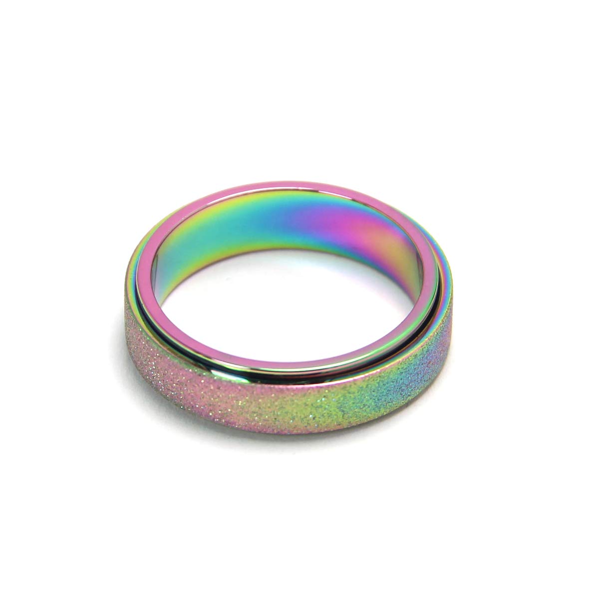 OreilleStar Anxiety Ring, Titanium Stainless Steel Fidget Spinner for Women and Men Rainbow Size 7 (Rainbow-Width 6mm, 7)