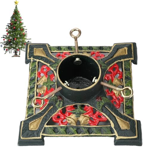 Cinnvoice Cast Iron Christmas Tree Stand for Real Live Trees, Green