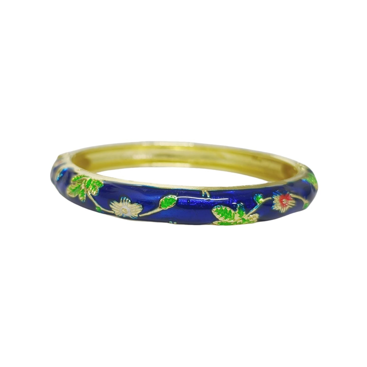 Cloisonne Bracelet For Women, Chunky Bangle Trendy Cute Flower Enamel Bangles Multi Tone Engraved Cuff Gold Plated Bracelets Stackable Wife Jewelry Friendship Gift (Dark Blue, One Size)