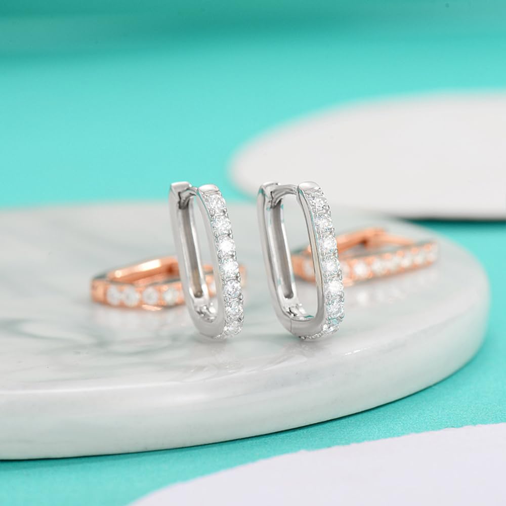 14K Rose Gold D-Color VVS1 Diamond Geometric Hinged Hoop Earrings for Women, Ideal for Valentine's Day or Women's Day Gift (18K, White Gold)