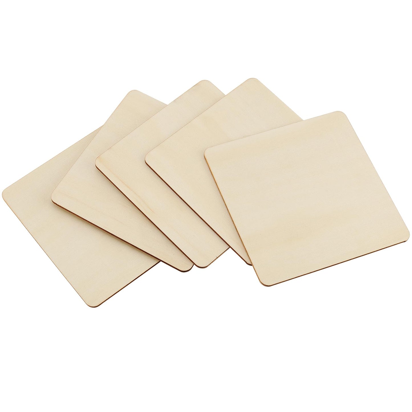 HEIHAK 50 Pcs 6x6 Inch Square Wooden, Unfinished Blank Wood Pieces with Round Corner, Natural Square Wooden Cutouts for Crafts Letter Tiles Pyrography Coasters Plaques, 1/8 Inches Thickness