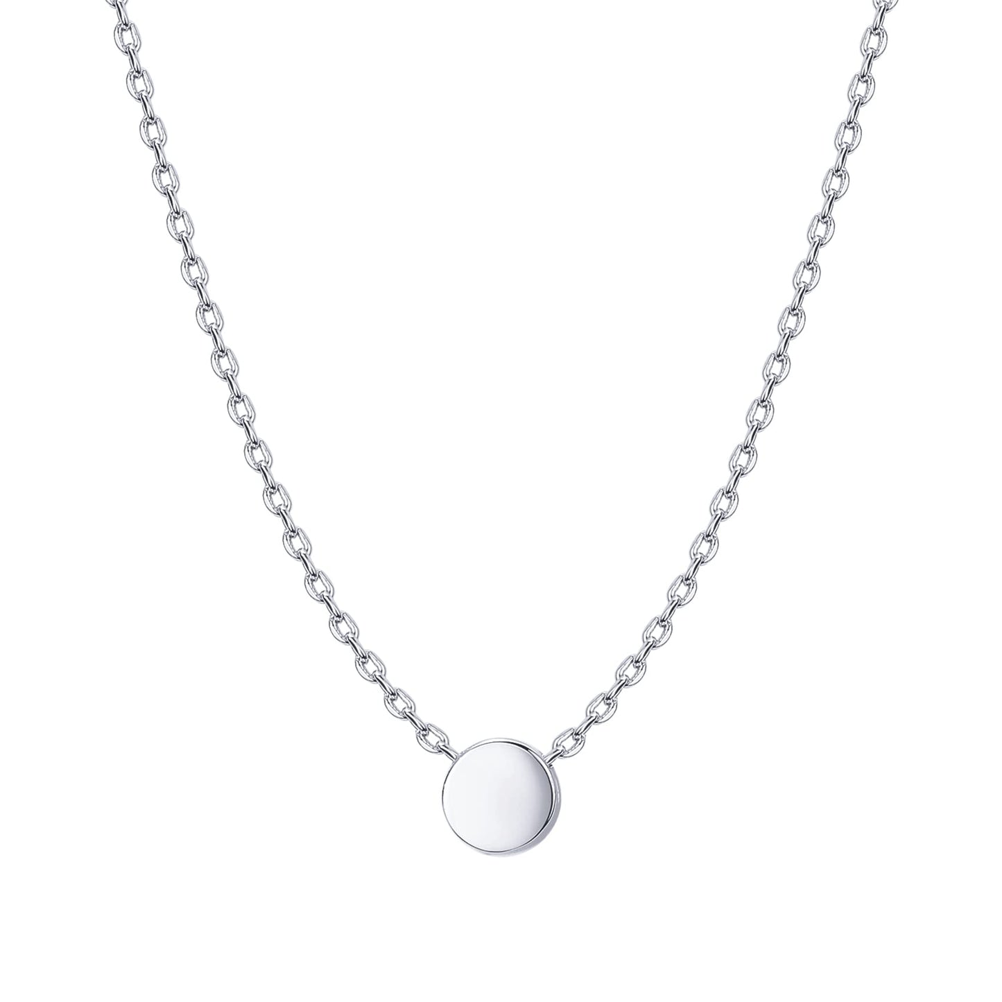 PAVOI Rhodium Plated Tiny Dot Necklace Round Circle Pendant Necklace | White Gold Necklaces for Women