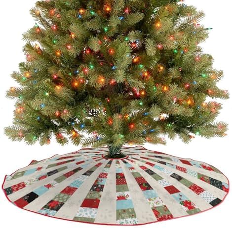 48" Rustic Christmas Tree Skirt Harvest Joy Xmas Tree Mat Decor Holiday Tree Ornaments Vintage Classic Forest Farmhouse Tree Skirts for New Year Festive Party Decorations Fits Most Trees