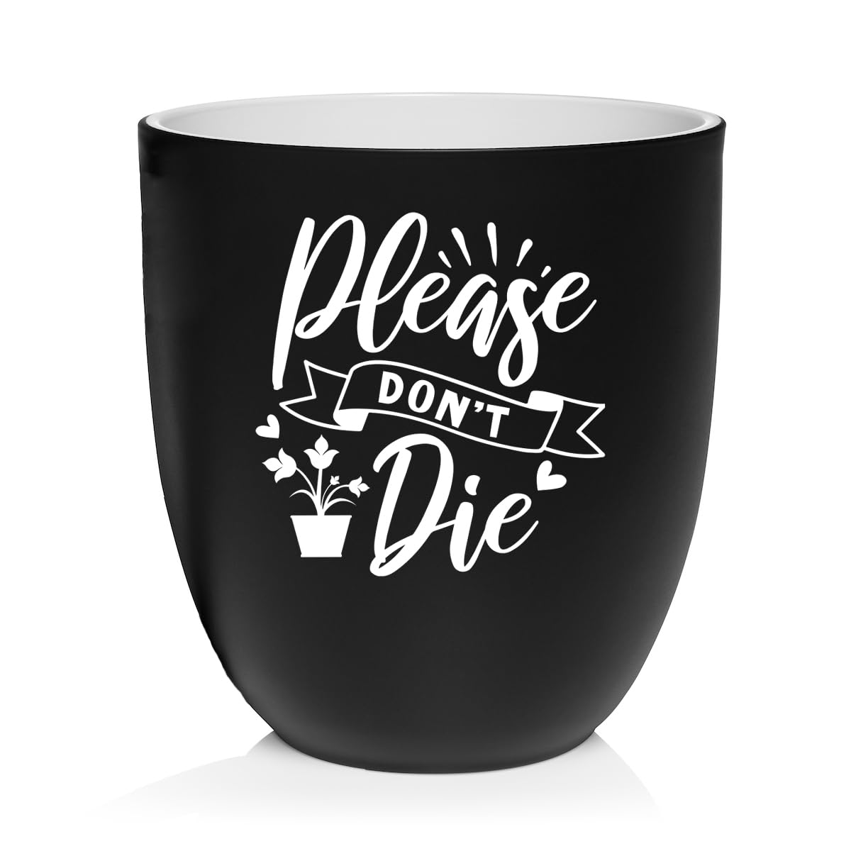 MIP Ceramic Planter Plant Pot with Plastic Liner Gift Please Don't Die (Black)