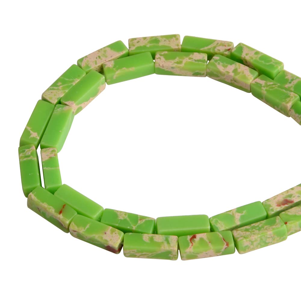 4x13mm Natural Stone Garss Green Imperial Jasper Rectangular Column Tube Cylinder Spacer Loose Beads Gemstone for DIY Bracelets Necklace Jewelry Making Strand 15 Inch (28-30pcs)