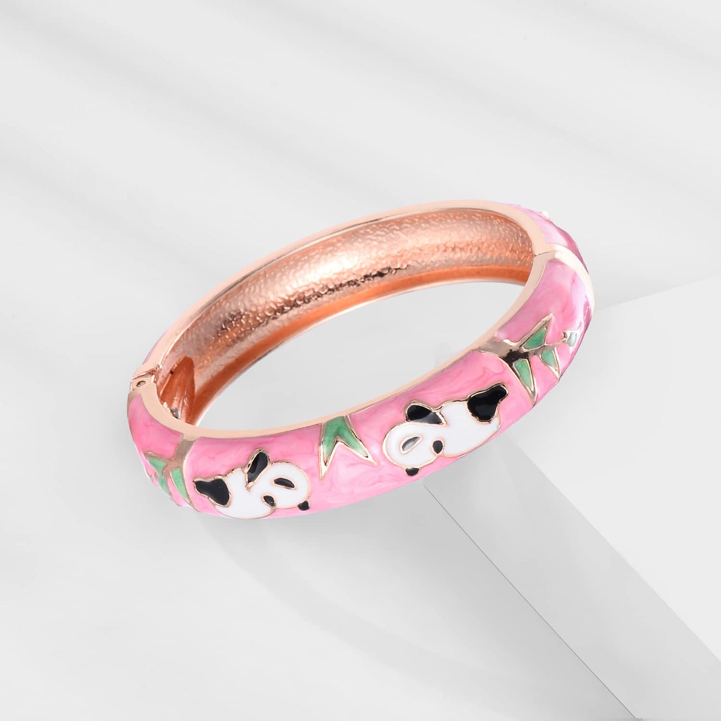 UJOY Cloisonne Bangles Gorgeous National Floral Panda Set Enameled Plated Handcrafted Bracelets Jewelry Gifts 55C43 Panda Pink