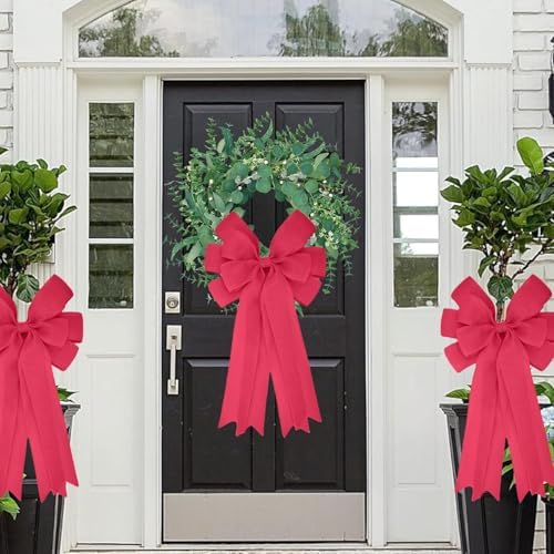 Meseey Double Pack 20X10 Inch Oversized Hot Pink Burlap Bows Farmhouse Christmas Tree Topper & All-Weather Wreaths Decor, Heavy Duty Gift Wrapping Accents for Front Door/Cabinet (Hot Pink)