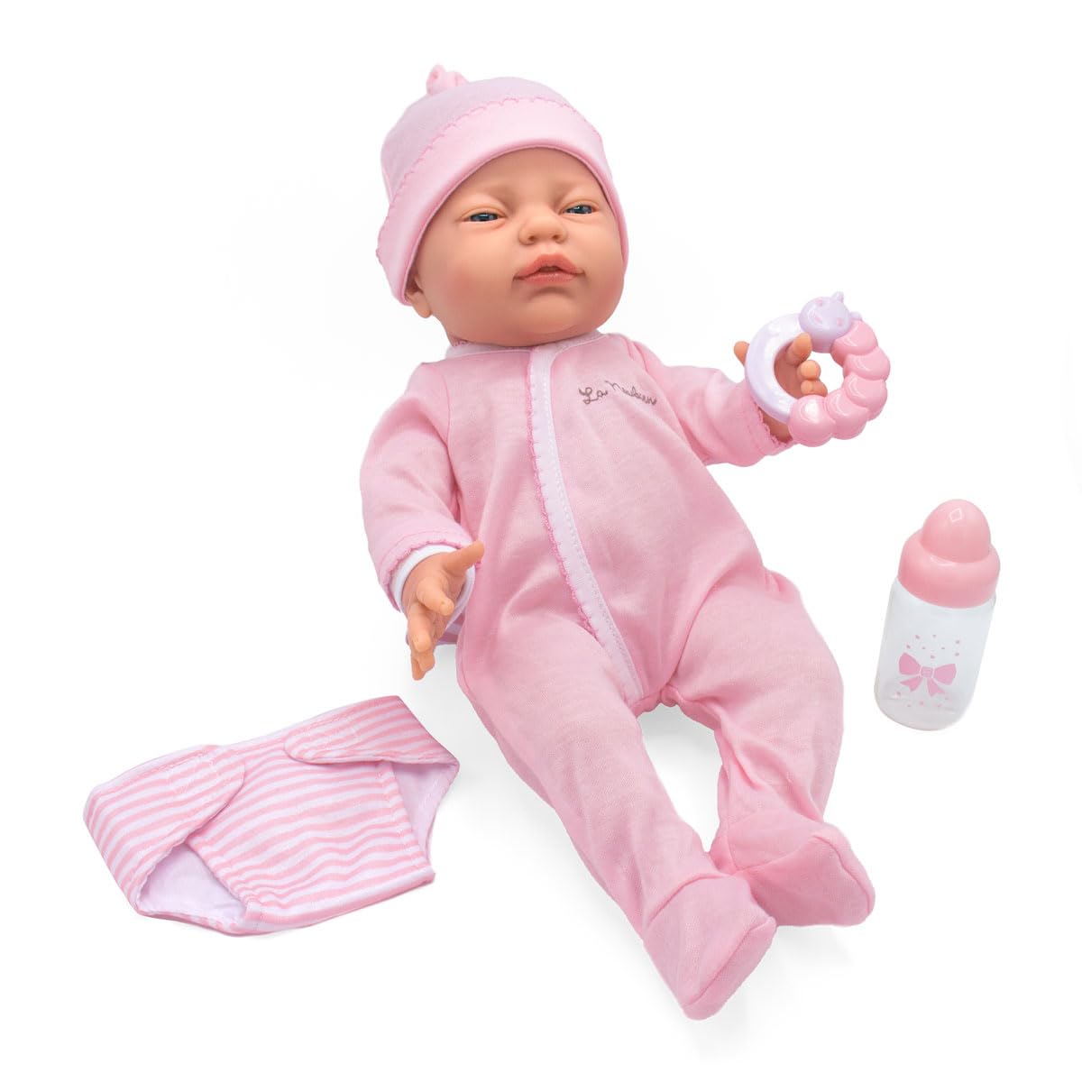 JC Toys 17" Realistic Newborn Baby Doll – Made in Spain, Soft Vinyl Body with Accessories, Dressed in Pink