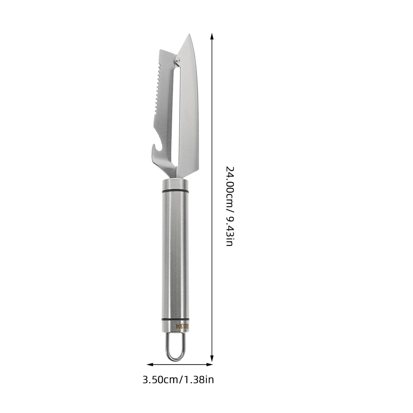 BESTonZON Multifunction Stainless Steel Peeler Knife 9.44 Inch with Fish Scale Scraper Bottle Opener for Fruit Vegetable Preparation Kitchen Gadget