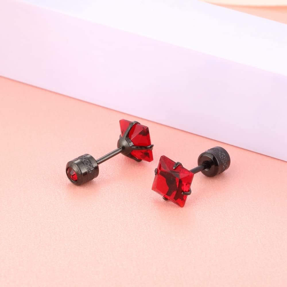 Hopply 4 Pairs Titanium Screw Back Surgical Stainless Steel Earrings for Women Men,Rainbow 5A Cubic Zirconia Studs Double Side Earrings Piercing Sleeper Jewelry 6mm