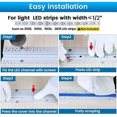 Muzata 5Pack 3.3FT/1M Plaster in LED Channel Trimless Recessed LED Strip Diffuser Channel Spotless Deeper Wider for Drywall Ceiling Wall U117 WW 1M - size: 5pack*1m/3.3ft