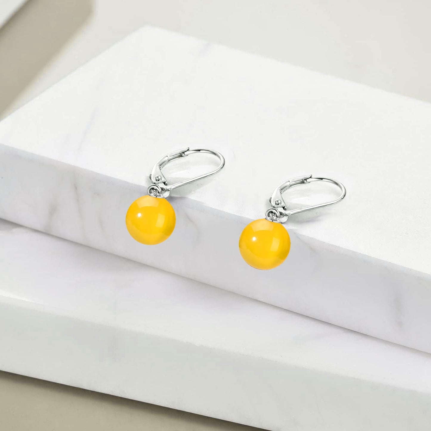 925 Sterling Silver Yellow Agate Leverback Earrings Dangle Drop Jewelry Gifts for Women (Yellow Agate)
