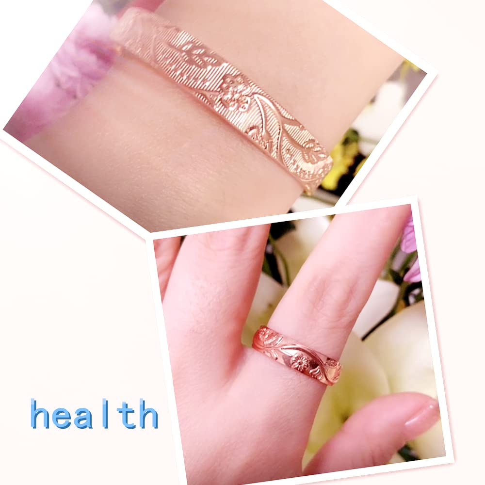 LONGRN-Pure Copper Magnetic Bracelet & Ring Adjustable Size for Women