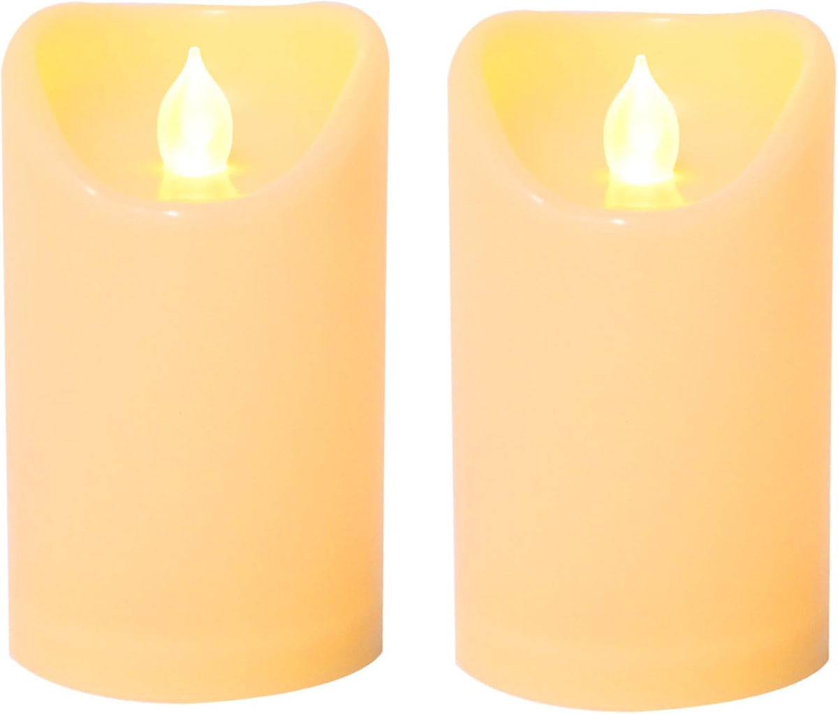 Waterproof Outdoor Battery Operated Flameless Candles with Auto Timer Flickering Plastic Resin Electric LED Pillar Lights for Lantern Patio Garden Wedding Party Decorations 3x5 Inches Ivory 2 Pack