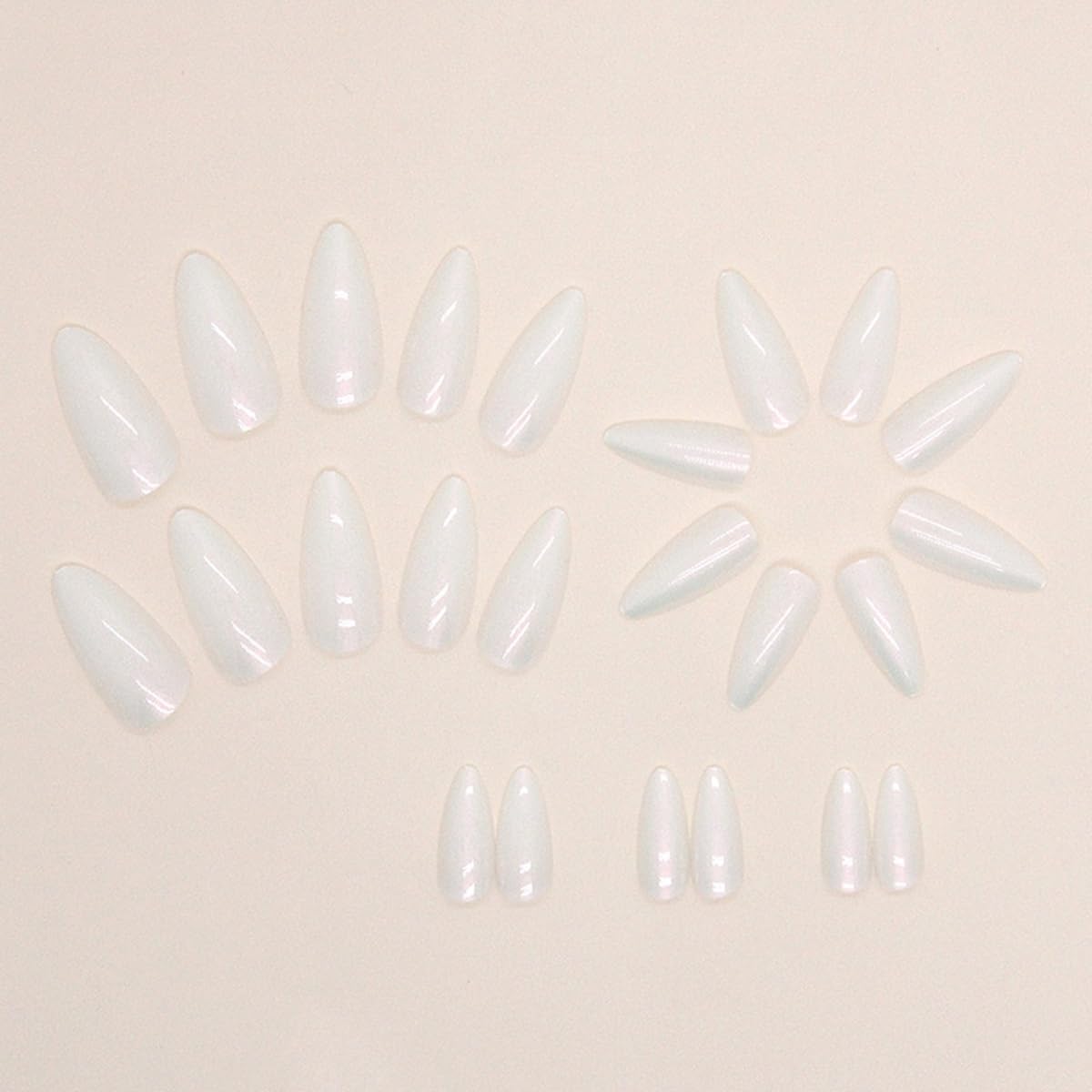 CTTHNBD Press on Nails Almond - Medium Fake Nails with Aurora Design - White Full Cover Stick on False Nails - for Women 24 Pcs