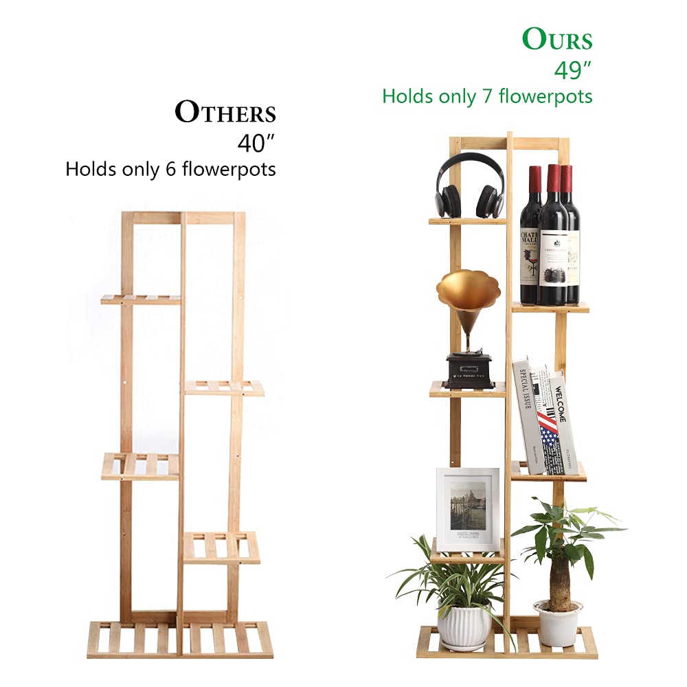 Nandae Bamboo Plant Stand Rack 6 Tier 7 Potted Indoor&Outdoor Multiple Stand Shelf Display Stand for Garden, Living Room, Balcony and Courtyard