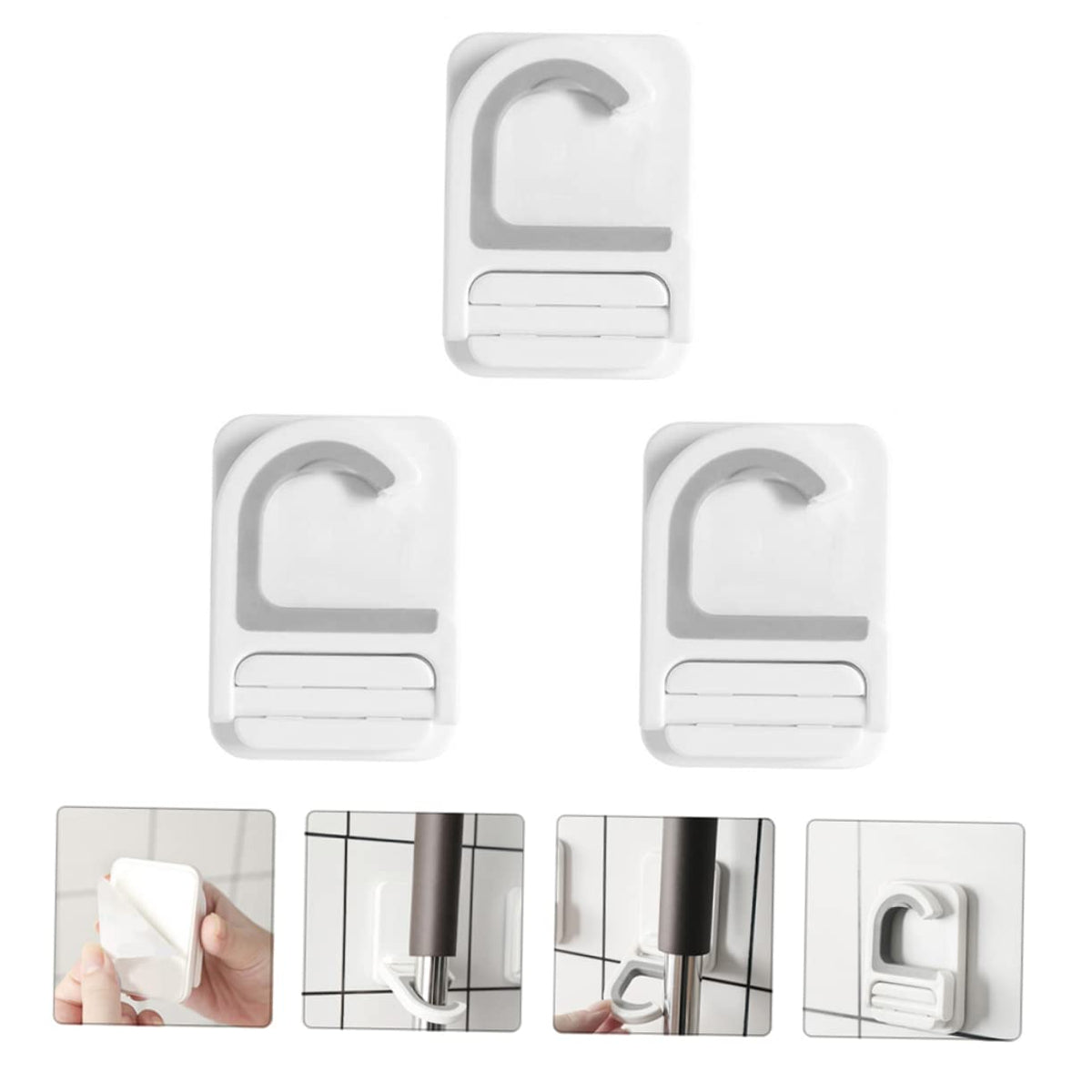 3pcs Punch Mop Holder Wall Mounted Broom Clips Multifunctional Mop Clip Organizer for Kitchen Bathroom Cleaning Supplies