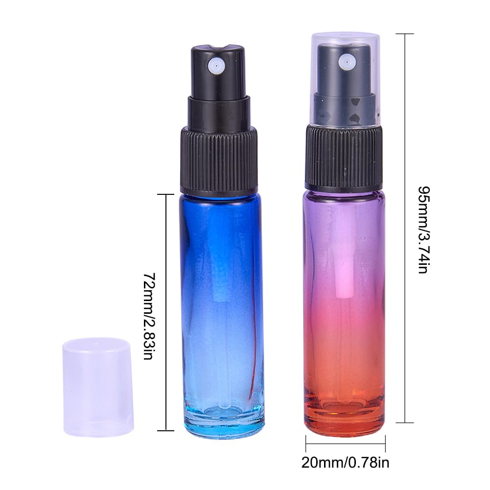 BENECREAT 9 Packs 10ml Rainbow Color Glass Spray Bottle, Refillable Fine Mist Spray Bottle for Perfume, Essential Oil, Travel Size Mini Spray Bottles