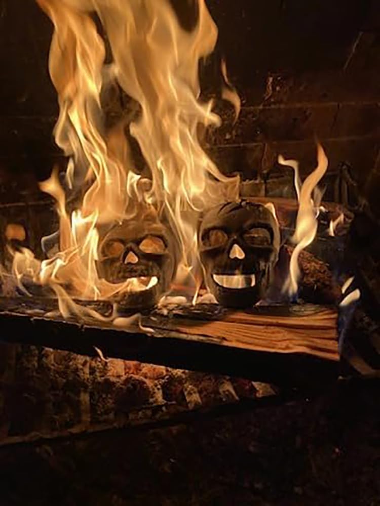JTRF Fire Pit Skull – Metal Human Skull Fire Log for Fireplaces, Fire Pits & Campfires, Creepy Halloween Decor, Reusable Indoor & Outdoor Accessory