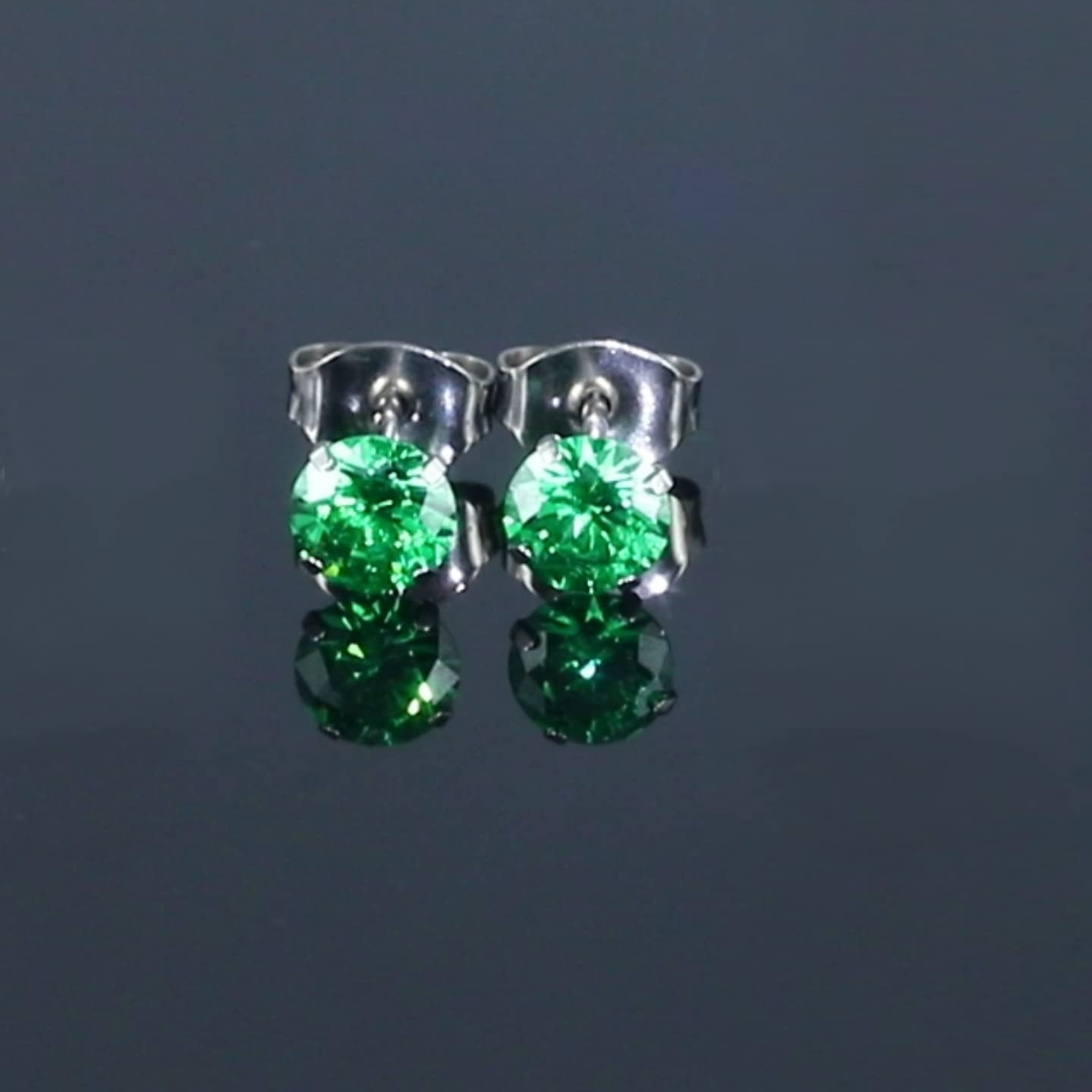 Limerencia Hypoallergenic G23 Titanium Earrings, F136 Implant Grade Pure Titanium, Suitable for Sensitive Ears with Birthstone Crystals CZ Simulated Diamonds (Green)