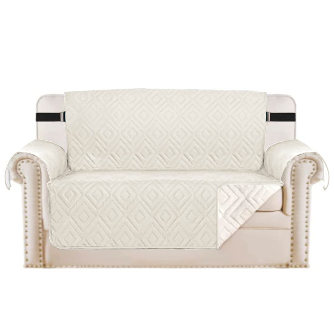 H.VERSAILTEX Reversible Loveseat Cover Furniture Protector Anti-Slip Water Resistant 2" Elastic Straps Couch Covers Pets Kids Fit Sitting Width Up to 54"(Oversized Loveseat: 75" x 98", Navy/Beige)