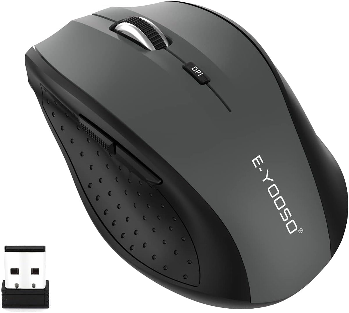 E-YOOSO Wireless Mouse for Laptop, Portable Optical Computer Mouse, 6 Buttons, Cordless 2.4GHz with USB Receiver, 5-Level 4800 DPI, 18 Months Battery Life for PC Chromebook Windows Mac