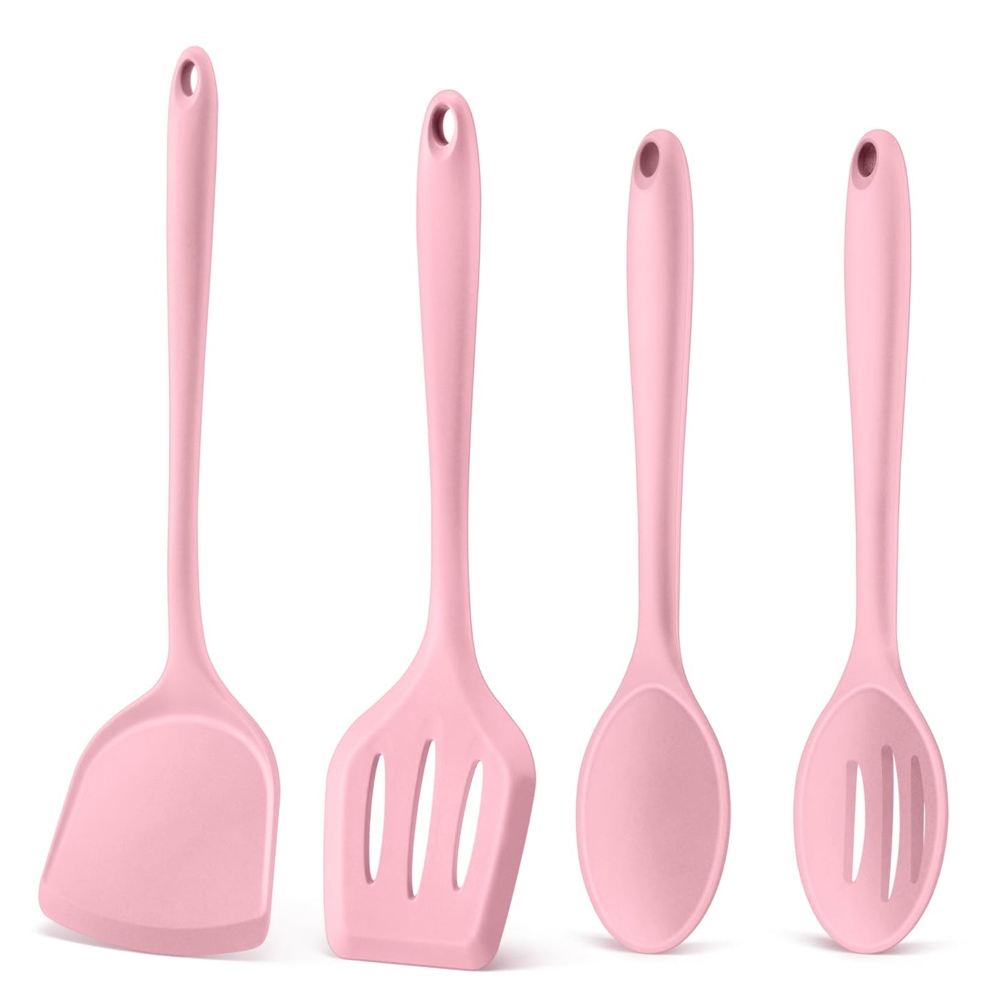 P&P CHEF Kitchen Utensil Set, 4 Pieces Non-stick Silicone Cooking Utensils, Heat-resistant Slotted Solid Spoon Turner for Frying, Mixing, Serving, Non-toxic & Easy to Clean, Pink
