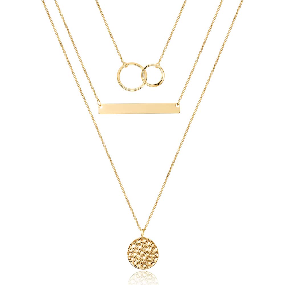 Turandoss Dainty Interlocking Circles Necklace Bar Hammered Disc Necklace Simple Jewelry Layered Choker Necklaces for Women