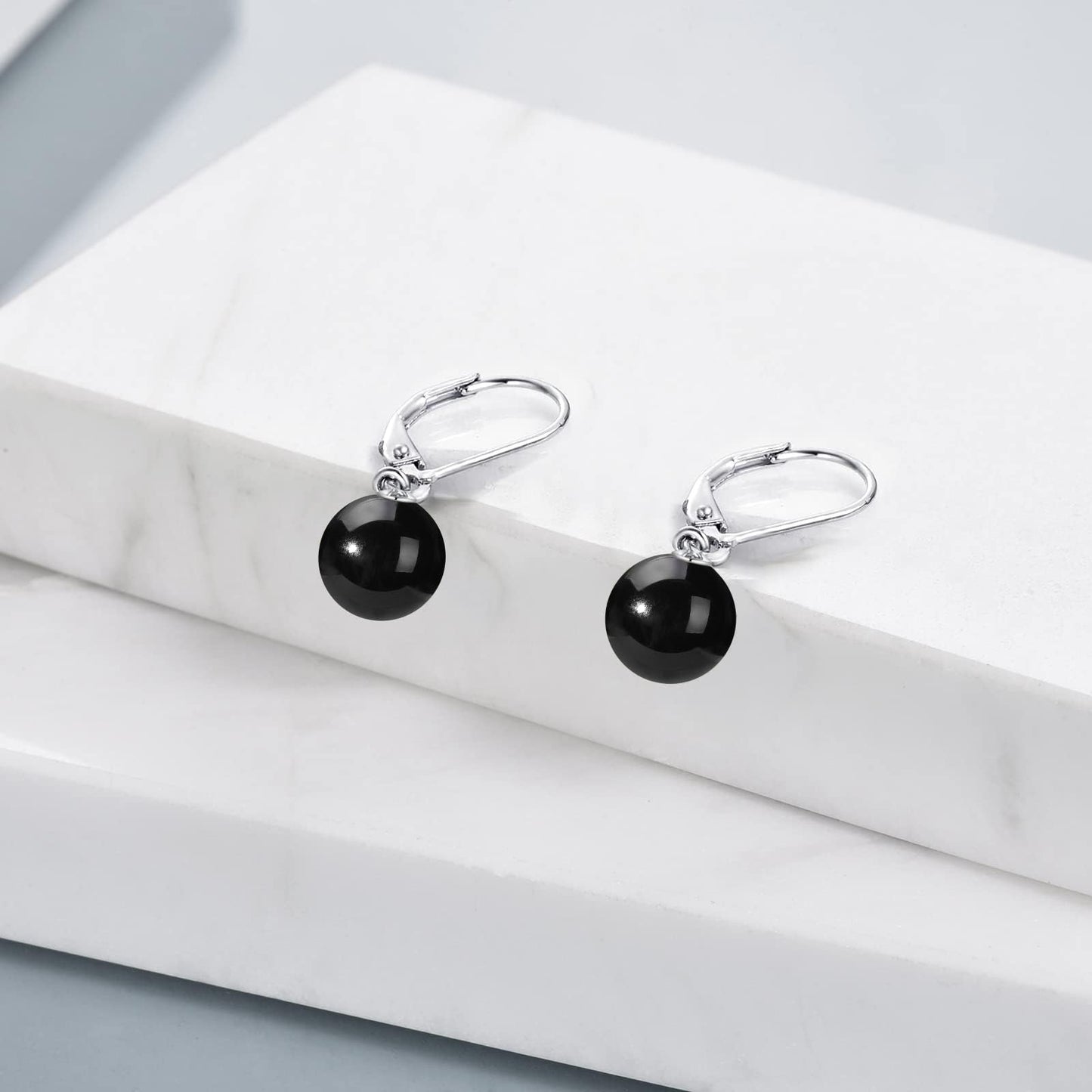 Black Onyx Leverback Earrings 925 Sterling Silver Dangle Drop Jewelry Gifts for Women (Black Onyx)